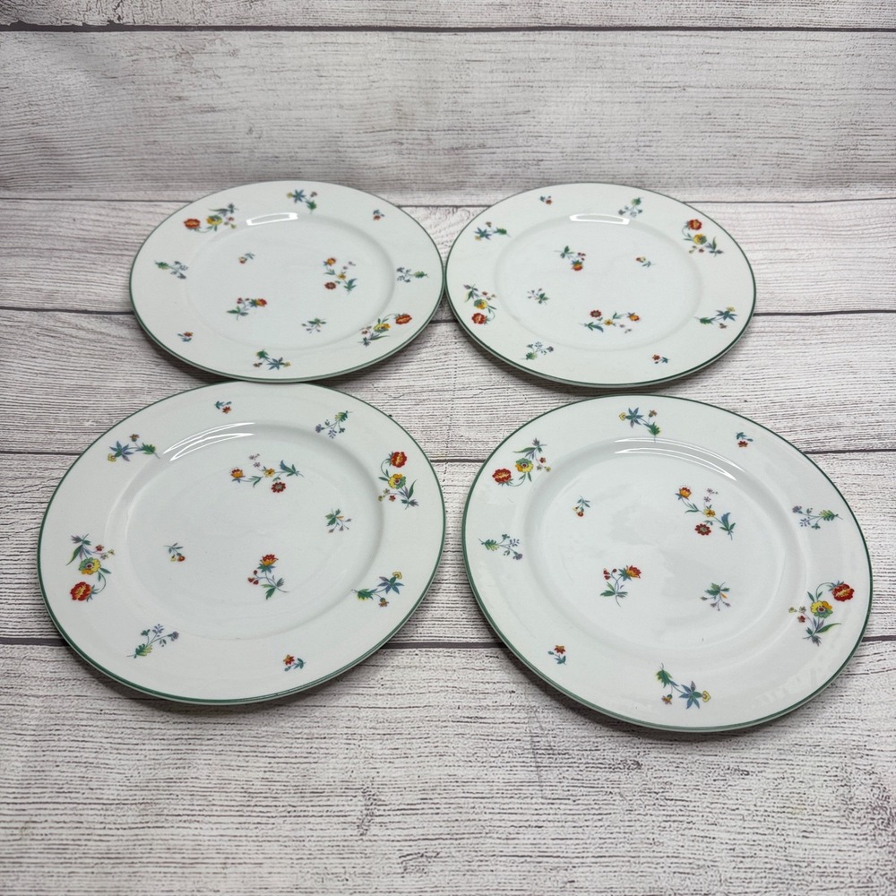 Sango‎ China Trinity Salad Plates Set of 4 Floral Green Trim 7.5 Inch Japan
